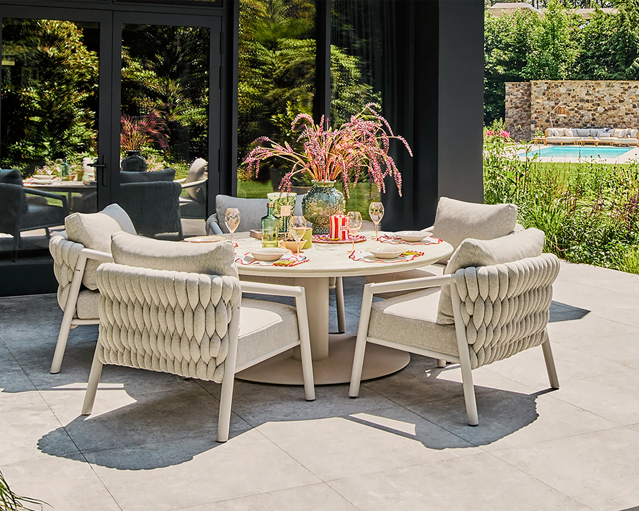 Sato & Grado low dining collection - Medium Brushed Stone Tabletop